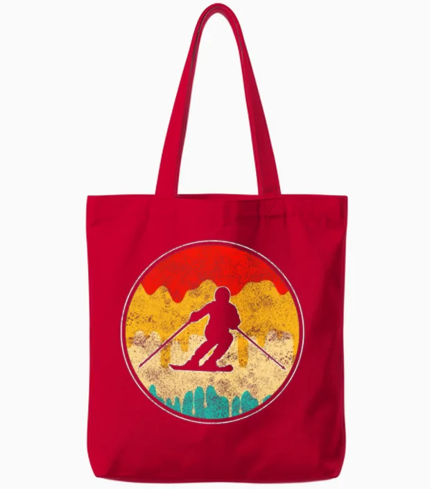 Ski Retro Tote Bags in Red