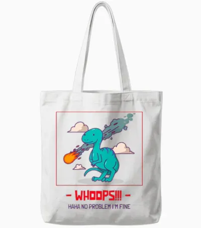 Dinosaur Cartoon Design Tote Bags - White