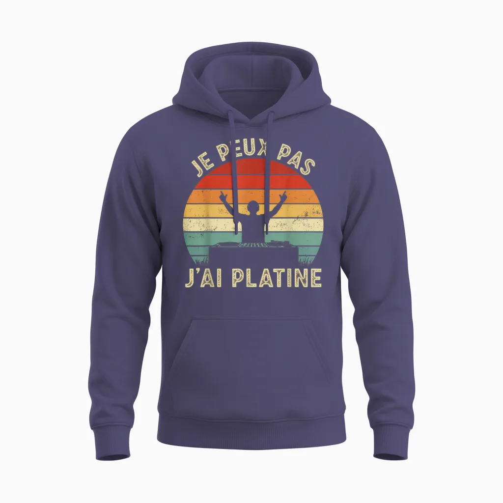 Je Peux Pas J'ai Platine Men's T-Shirt Humour Dj Funny Gift T-Shirt, Black, S Unisex Hoodie in Heather Sport Dark Navy