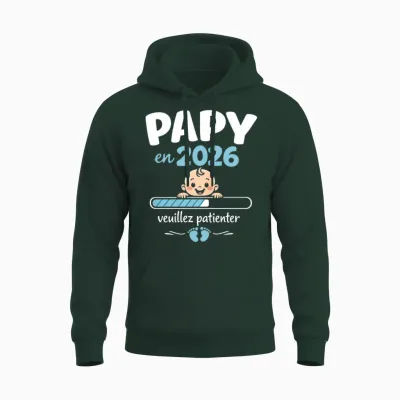 Futur Papy En 2026 Cadeau Annonce Grossesse Grand-Père Manche Longue Unisex Hoodie - Forest