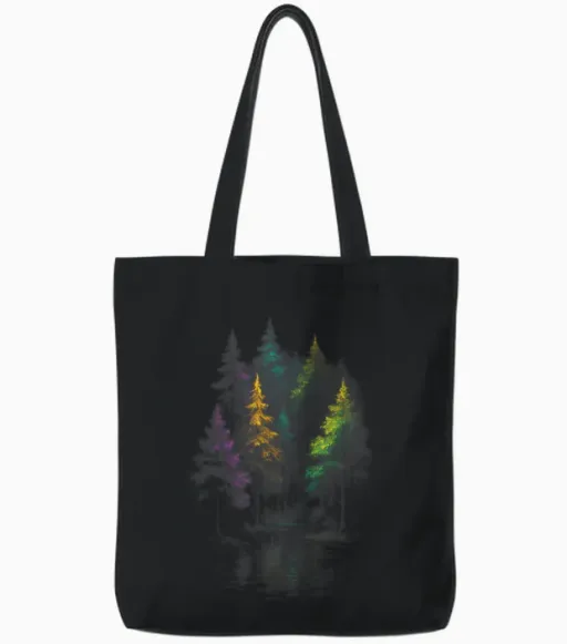 Forest Nature Colourful Trees Landscape Wilderness Tote Bags - Black