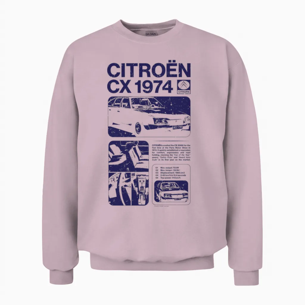 Citroën Cx 1974 Article Written Unisex Sweatshirt in Light Pink