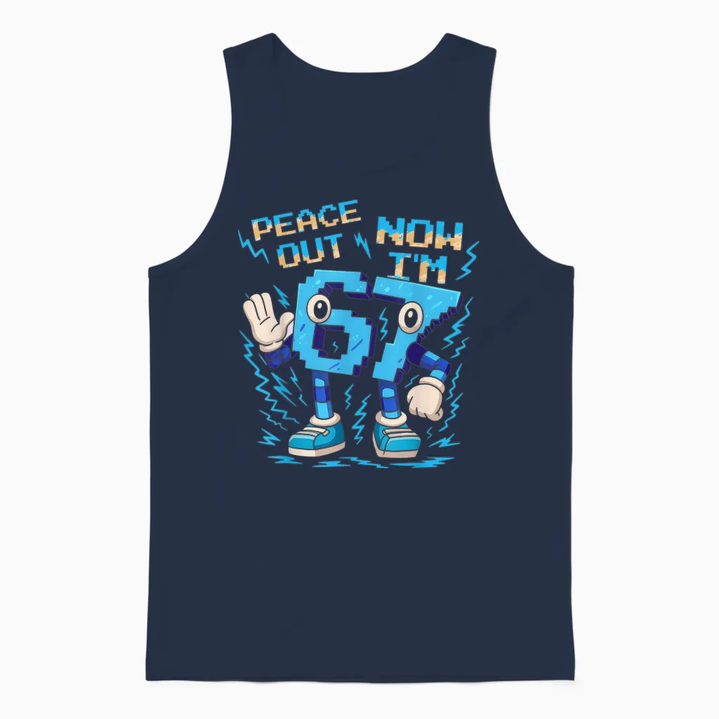Birthday T-Shirt with German Text "ich War 6 Jetzt Bin Ich 7 Six Seven Brainrot Unisex Tank Top in Navy