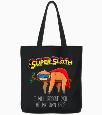 Funny Sloth Superhero Super Sloth Hero Gift Tote Bags - Black