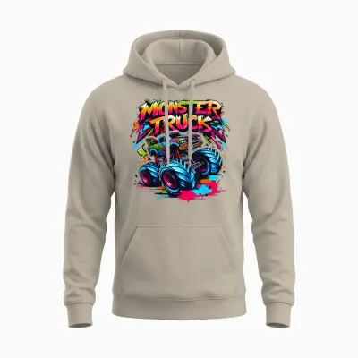 Monster Truck Retro Colorful Graffiti Toddlers Youth Adults Unisex Hoodie - Sand