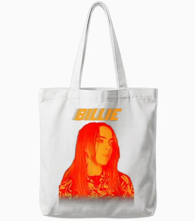 Billie Eilish Modern Music Portrait Indie Pop Present T-Shirt, Blue, S Tote Bags in White