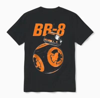 Star Wars Bb-8 Portrait Logo T-Shirt, White, S Unisex T-Shirt - Black