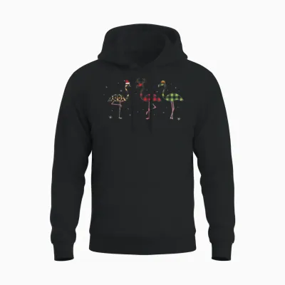 Funny Christmas Flamingos Unisex Hoodie - Black