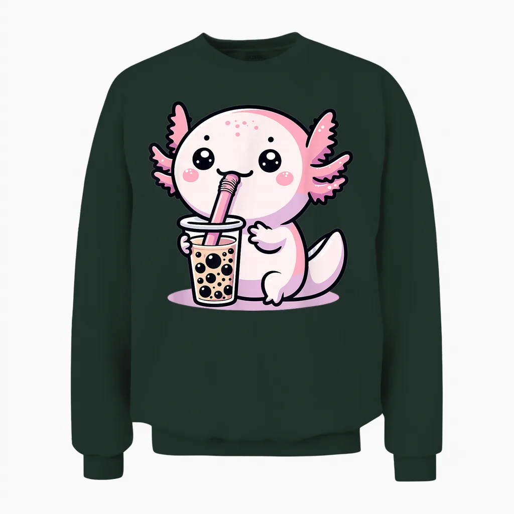 Axolotl Bubble Tea Boba Tea & Cute Anime Kawaii, Mädchen Frauen Unisex Sweatshirt in Forest