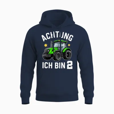 Kinder Achtung Ich Bin 2 Traktor Junge 2 Jahre Alt Trecker Geschenk Unisex Hoodie - Navy