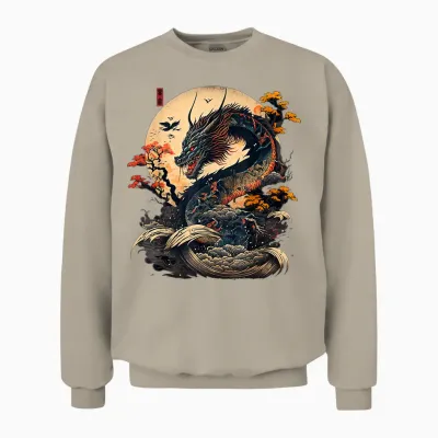 Asian Dragon Japan China Asia T-Shirt, Black Unisex Sweatshirt - Sand
