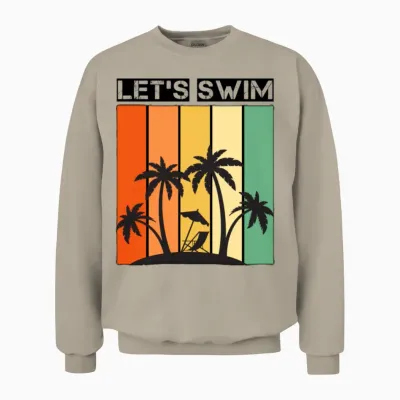 Colorful Retro Let's Swim Unisex Sweatshirt - Sand