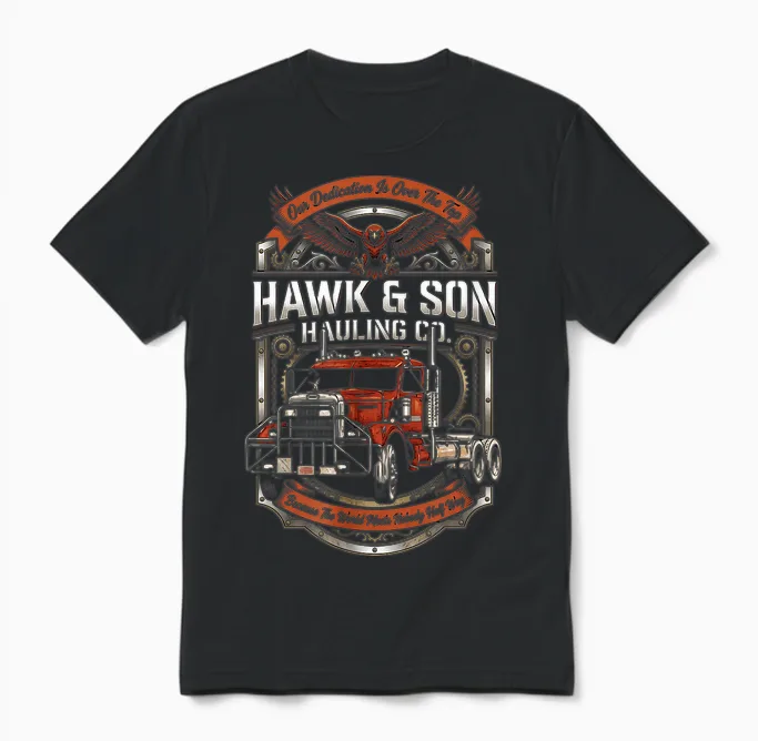 Hawk and Son Hauling Company Big Rig Pride Trucking-Liebhaber Unisex T-Shirt in Black