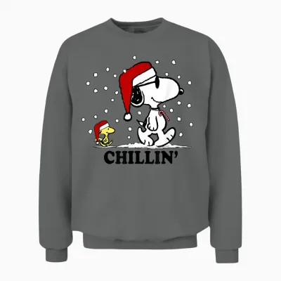 Peanuts Holiday Snoopy Snowfall Chillin' Short Sleeve Unisex Sweatshirt - Graphite Heather