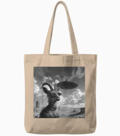 Ziegenbock Mit Ufo, Alien, Lustiges Ziegenbock Tote Bags - Natural