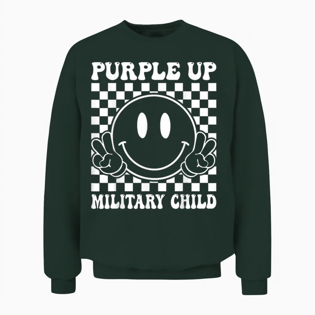Purple Up for Military Kids Groovy Military Child Month Unisex Sweatshirt in Forest