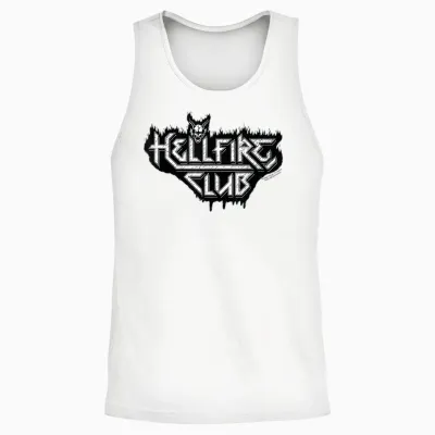 Stranger Things Hellfire Club Logo Black and White T-Shirt, Grey, S Unisex Tank Top - White