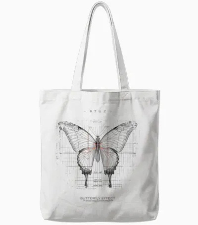 Backprint Butterfly Fashion Women's Men's Butterfly Tote Bags - White