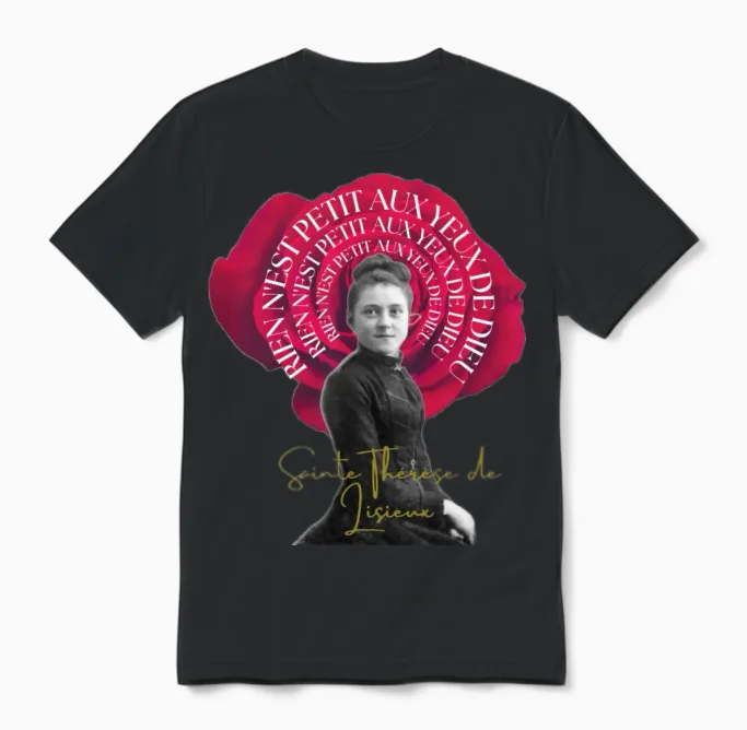 Most Searched St Therese T-Shirt Red Rose Unisex T-Shirt in Black