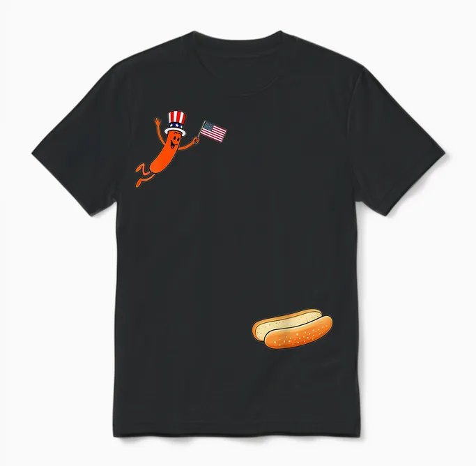 Hotdog Freedom Dive Funny Uncle Sam Hot Dog Jumping into Bun Unisex T-Shirt in Black
