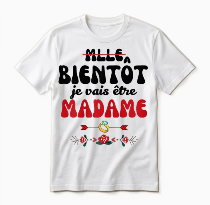 Evjf Mademoiselle Soon Je Vais être Madame Future Bride T-Shirt, White, Female X-Small Unisex T-Shirt in White