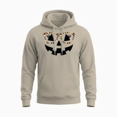 Jack O Lantern Face Pumpkin Hallowen Leopard Print Glasses Unisex Hoodie - Sand