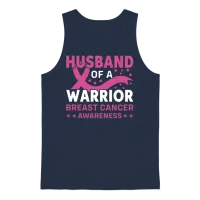 Husband of a Warrior Breast Cancer Month Unisex Tank Top - Navy – 1
