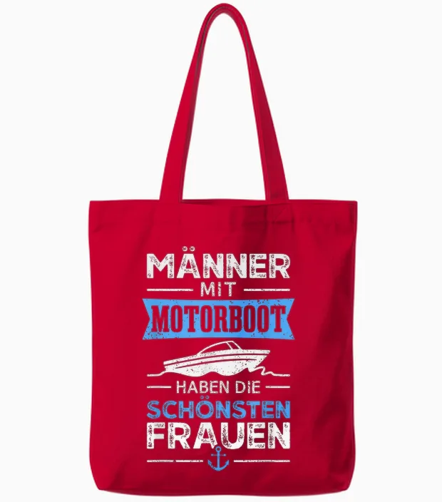 Männer Mit Motorboot Haben Die Schönsten Frauen Bootsfahrer Tote Bags in Red