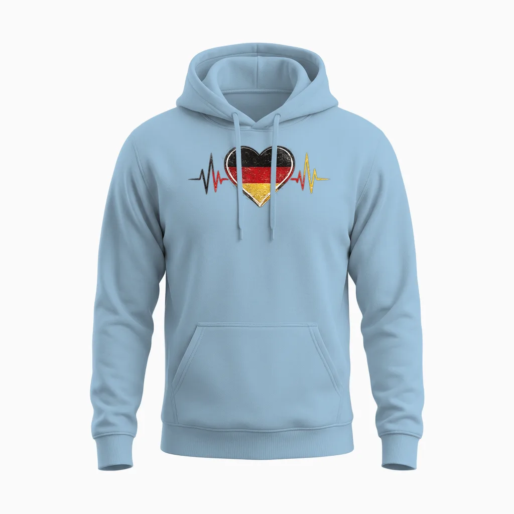 Deutschland Herzschlag Herz Flagge Unisex Hoodie in Light Blue
