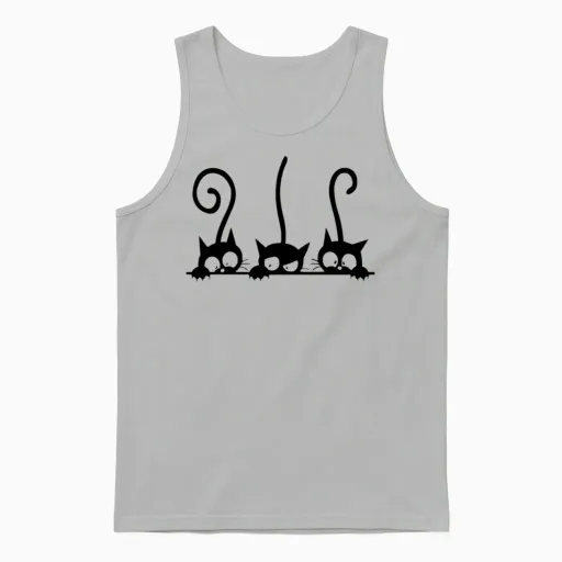Three Cats with Googly Eyes Cat Lovers Unisex Tank Top in Ash