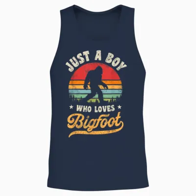 Bigfoot Just a Boy Who Loves Sasquatch Funny Retro Vintage T-Shirt Small Unisex Tank Top - Navy