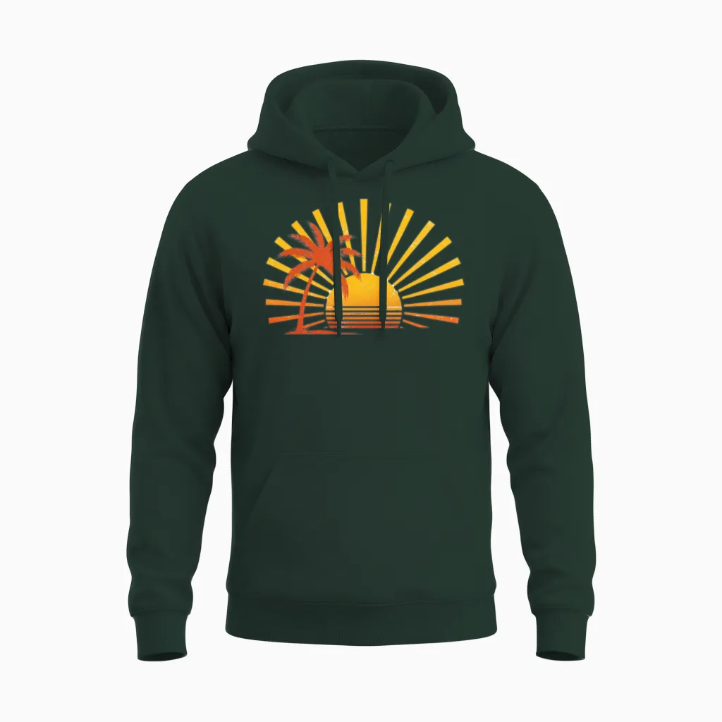 Retro Palm Sunset Summer & Beach Gift Unisex Hoodie - Forest