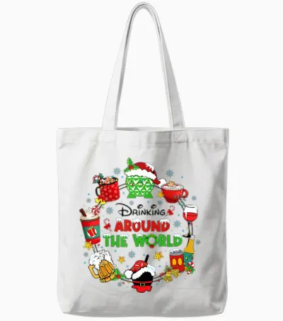 Drinking Around the World Family Christmas Vacation Tote Bags - White