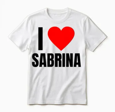 Personalised Name I Love Sabrina for Women Heart Shaped Unisex T-Shirt - White
