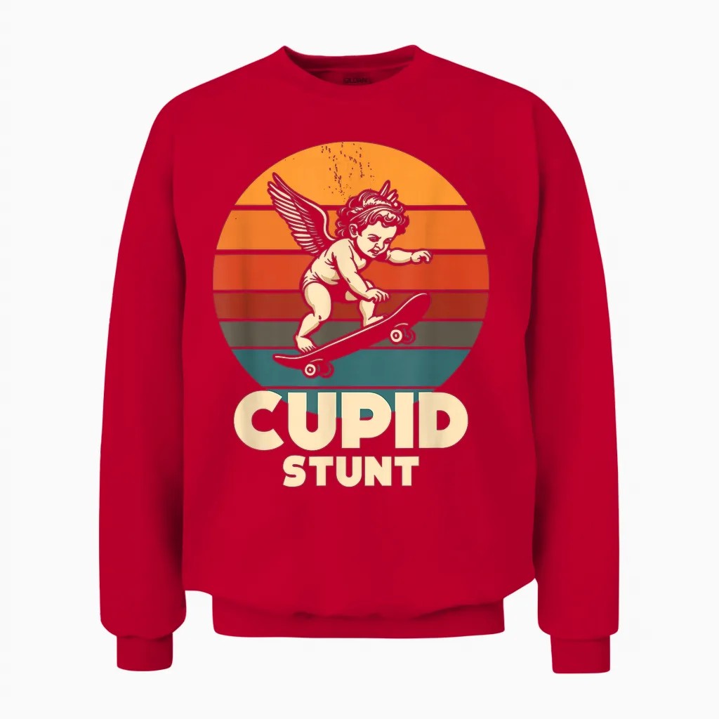 Skateboard Rétro Funny Cupid Stunt Spoonerism Angel Skater Unisex Sweatshirt in Red