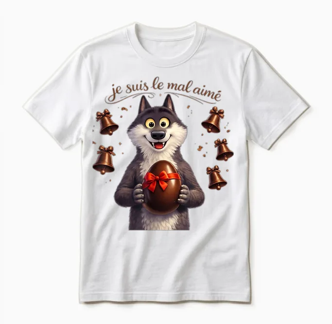 Le Loup Le Mal Aimé Easter Egg and Bells Chocolate Unisex T-Shirt in White