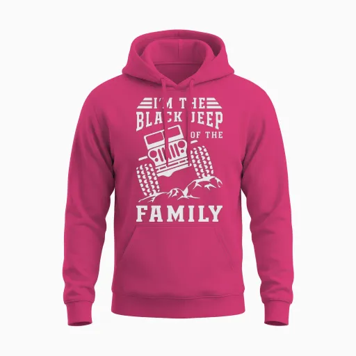 Black Jeep of the Family Unisex Hoodie in Heliconia