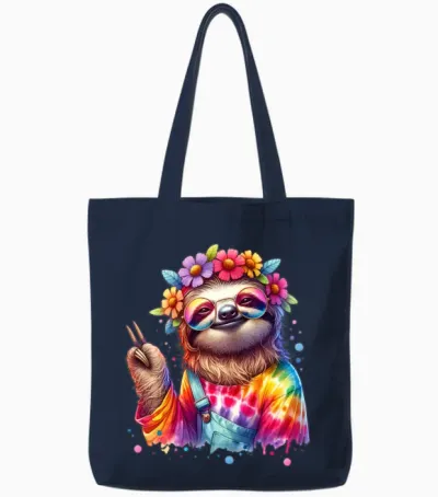 Hippie Sloth with Peace Tote Bags - Navy