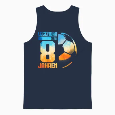 Kids 8th Birthday Retro Football Player 8 Years Boy Kids T-Shirt, Black Unisex Tank Top - Navy