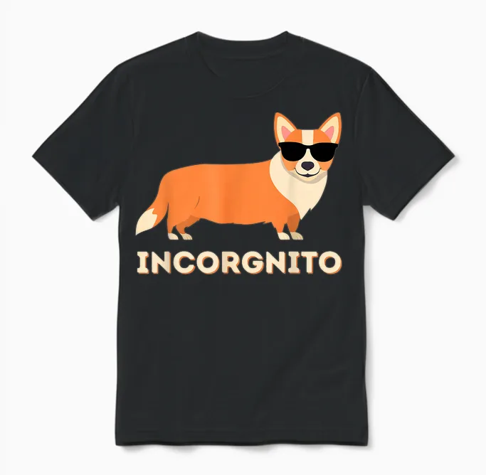 Incorgnito - Funny Welsh Corgi Owner Dog Lover T-Shirt Small Unisex T-Shirt in Black