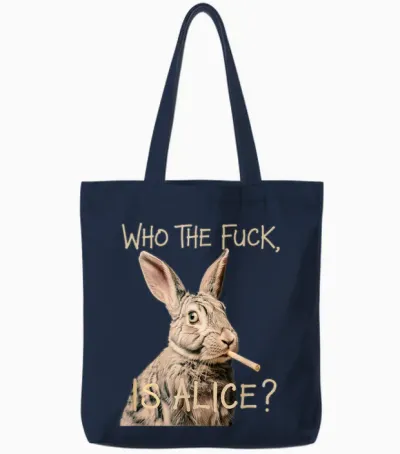 Who the F Ck Is Alice? Funny Rabbit Humour Graphic Tote Bags - Navy