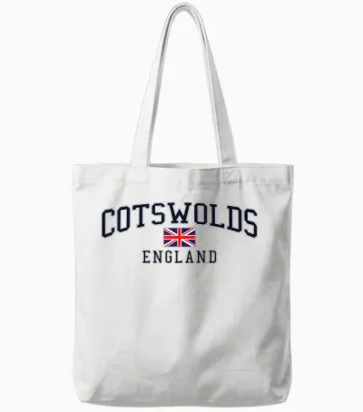 Cotswolds England Flag of Great Britain T-Shirt, Gray Tote Bags - White