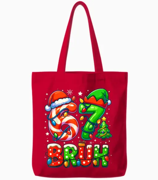 Bruh 67 Six Seven 6 7 Meme Christmas Funny Boy Girl Tote Bags - Red