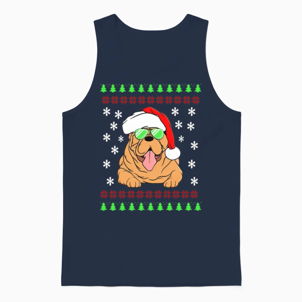 Funny Christmas Design with Funny Christmas Dog. Unisex Tank Top in Navy