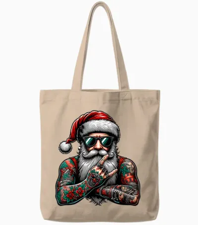 Tattooed Santa Claus Inked Xmas Men & Women Ugly Christmas Tote Bags - Natural