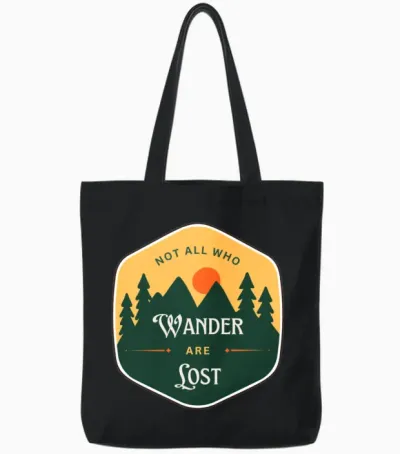 Retro Motivational Travel Adventure Tote Bags - Black