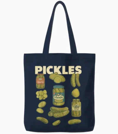 Pickles Design Funny Cucumber with Preserving Jars Tote Bags - Navy