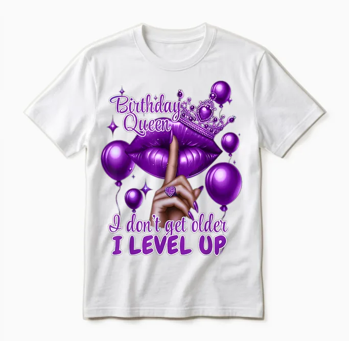 Retro Purple Birthday Queen I Dont Get Older I Level Up Unisex T-Shirt in White