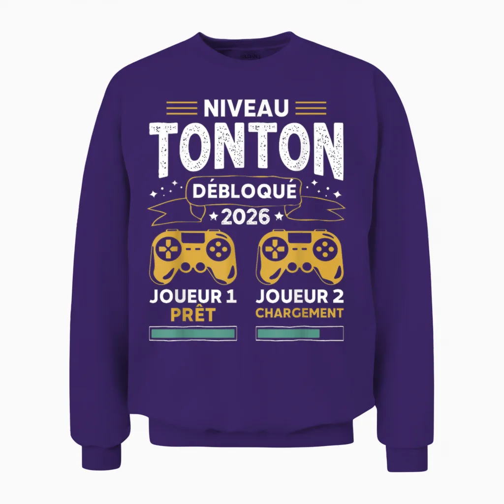 Tonton Gamer Unlocked in 2026 - Pregnancy Announcement 1st Unisex Sweatshirt in Purple