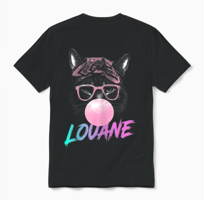 Louane - Cute Girl Name with Cute Cat Unisex T-Shirt in Black